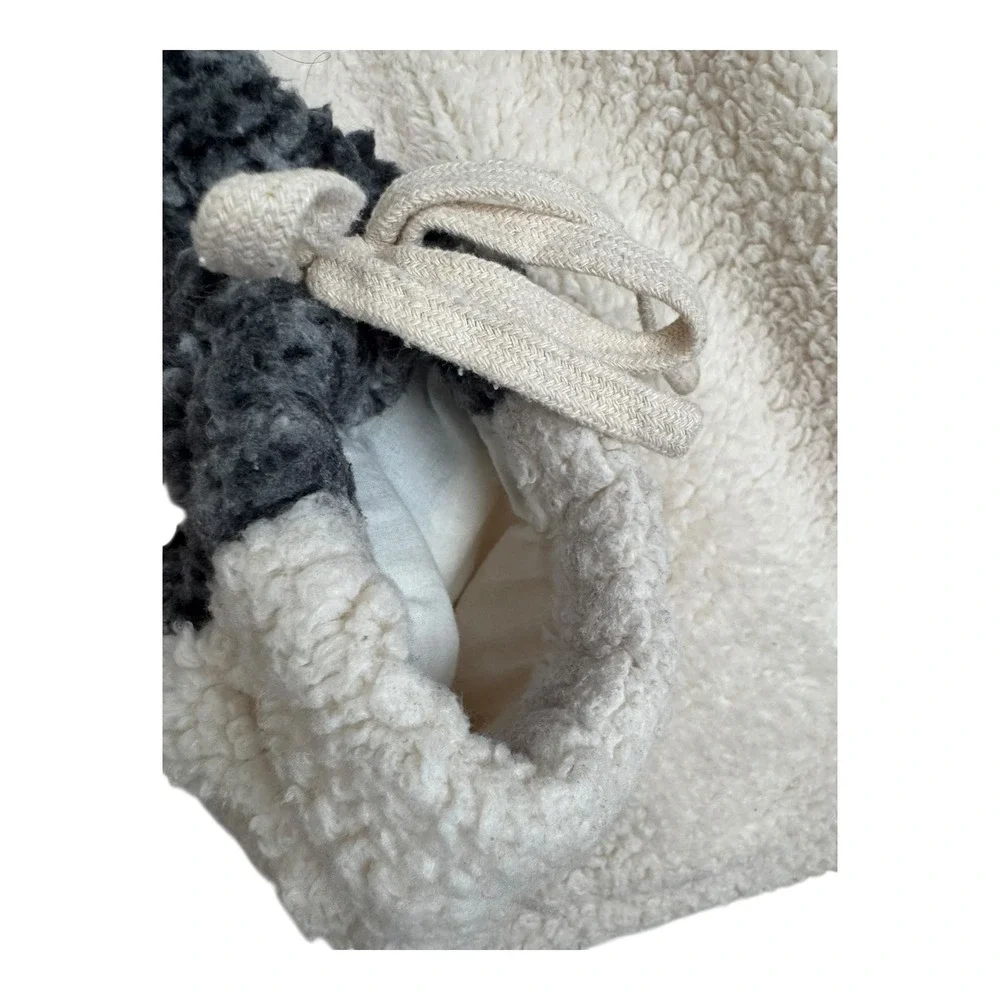 Pol Fleece Sherpa Jacket Cream White Gray Collared Pullover Drawstrings Womens M